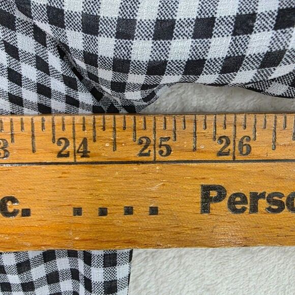 Torrid Plaid Black/White Button Up Ruffle Sheer Top Shirt Size 2 Long Sleeve - Picture 5 of 7